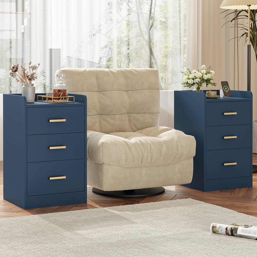 Bettylee Nightstand with Charging Station, 3 Drawer Nightstand